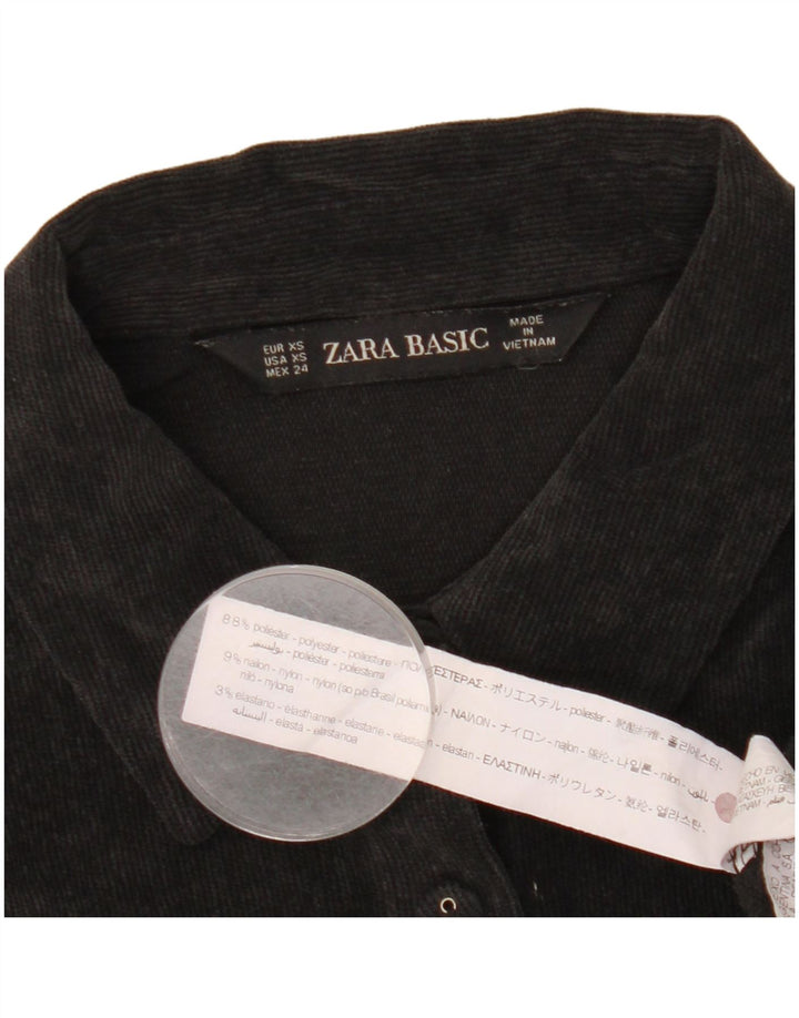 Zara Womens Oversized Corduroy Shirt UK 6 XS Black Polyester