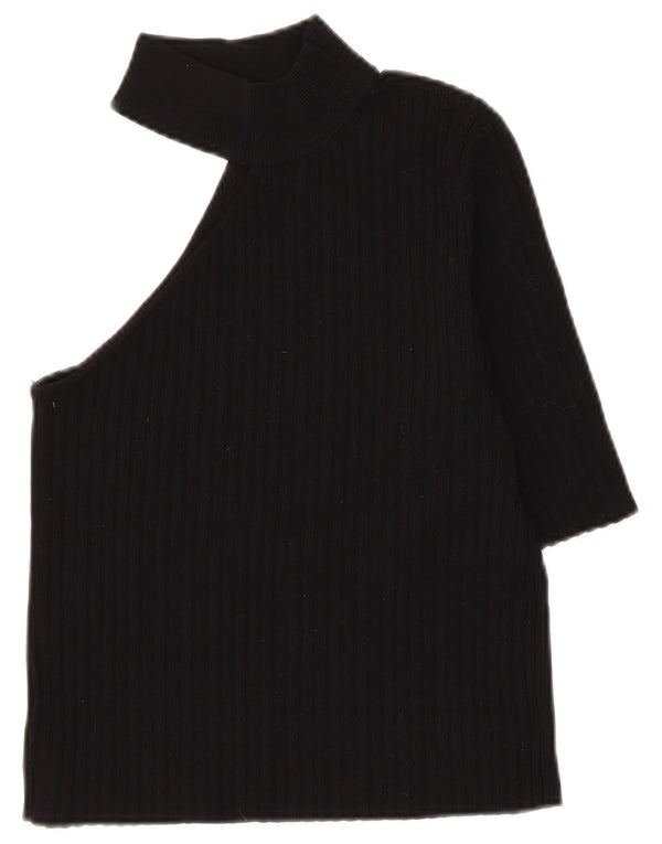 Zara Womens Crop One Shoulder Top UK 8 Small Black Nylon