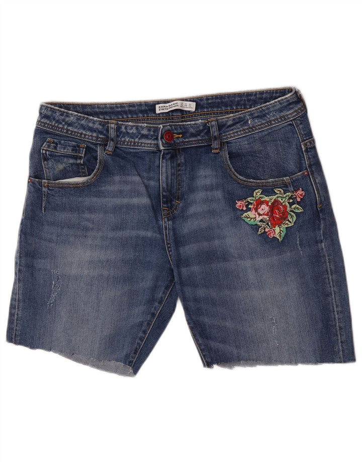 Zara Womens Denim Shorts EU 40 Medium W30  Blue Floral