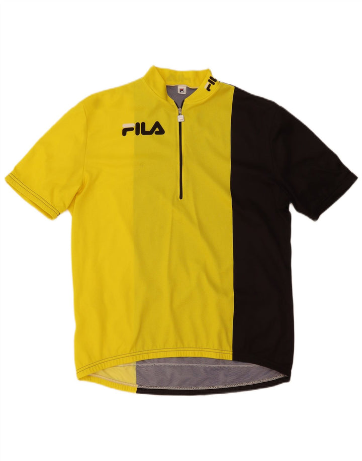 Fila Mens Graphic Zip Neck Pullover Tracksuit Top Large Yellow Colourblock