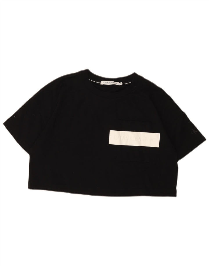 CALVIN KLEIN JEANS Womens Oversized Graphic T-Shirt Top UK 6 XS Black
