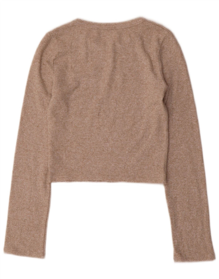 Zara Womens Crop Top Long Sleeve UK 8 Small Beige