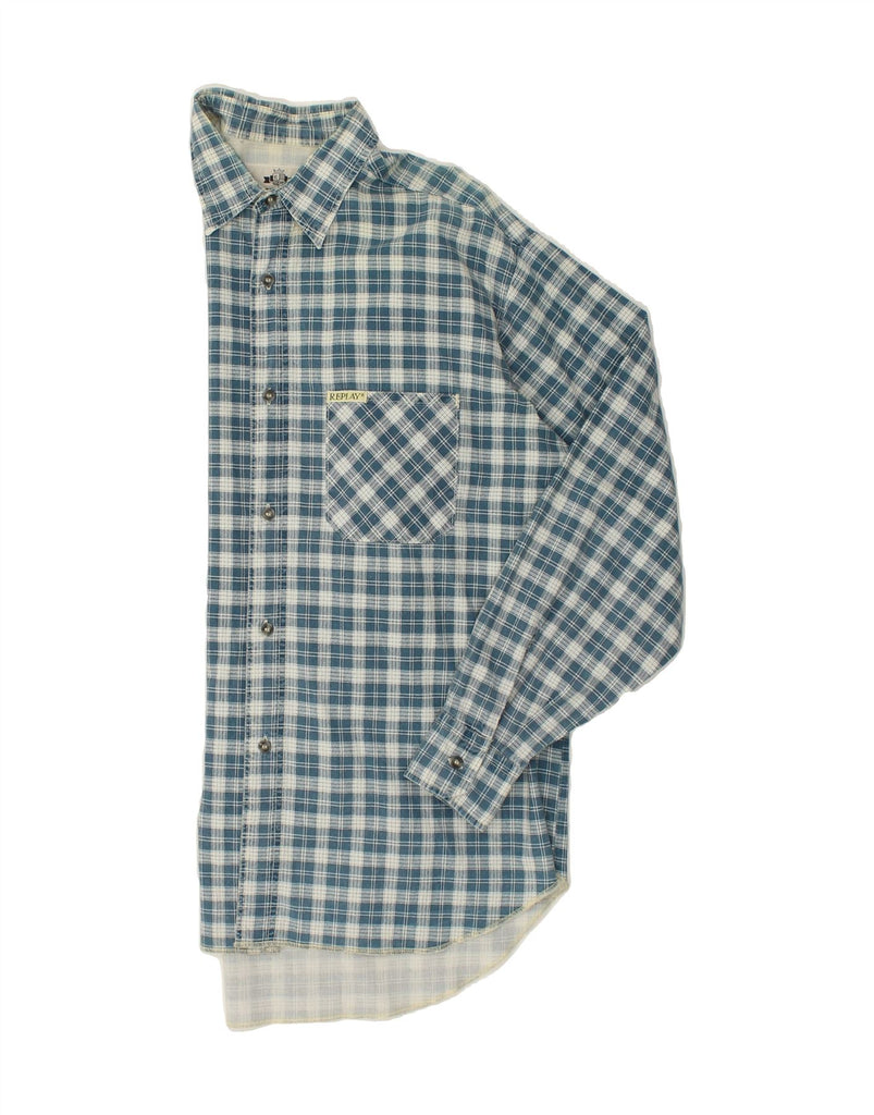 REPLAY Mens Shirt Large Blue Check Cotton | Vintage Replay | Thrift | Second-Hand Replay | Used Clothing | Messina Hembry 