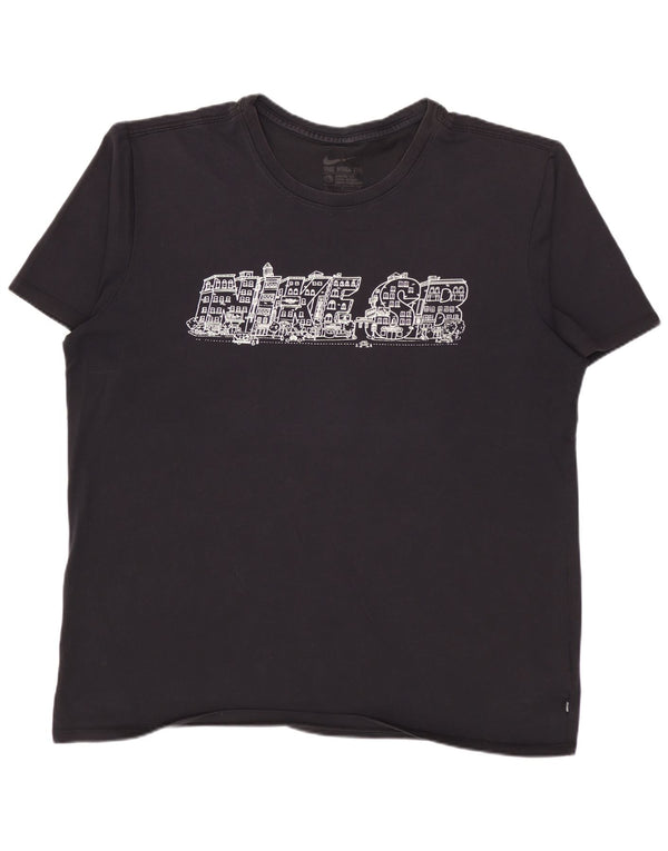 NIKE Mens Athletic Cut Graphic T-Shirt Top Large Black Cotton