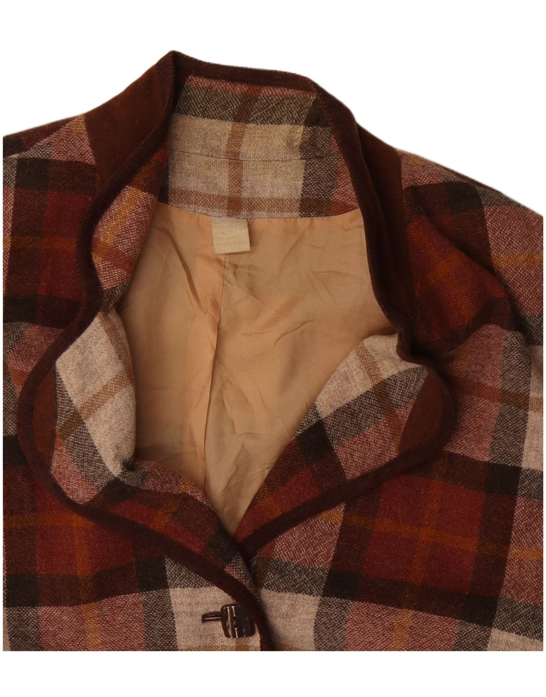 Vintage Womens 3 Button Blazer Jacket UK 20 2XL Burgundy Check Polyacrylic