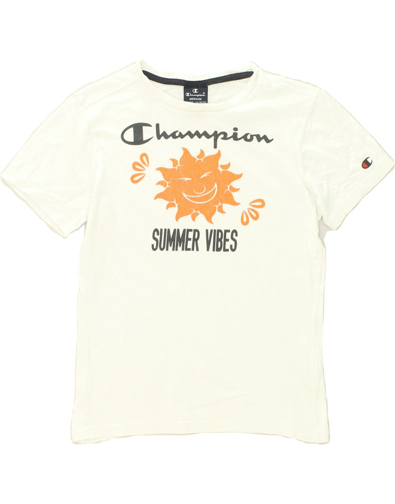 CHAMPION Boys Graphic T-Shirt Top 9-10 Years Medium White Cotton | Vintage Champion | Thrift | Second-Hand Champion | Used Clothing | Messina Hembry 