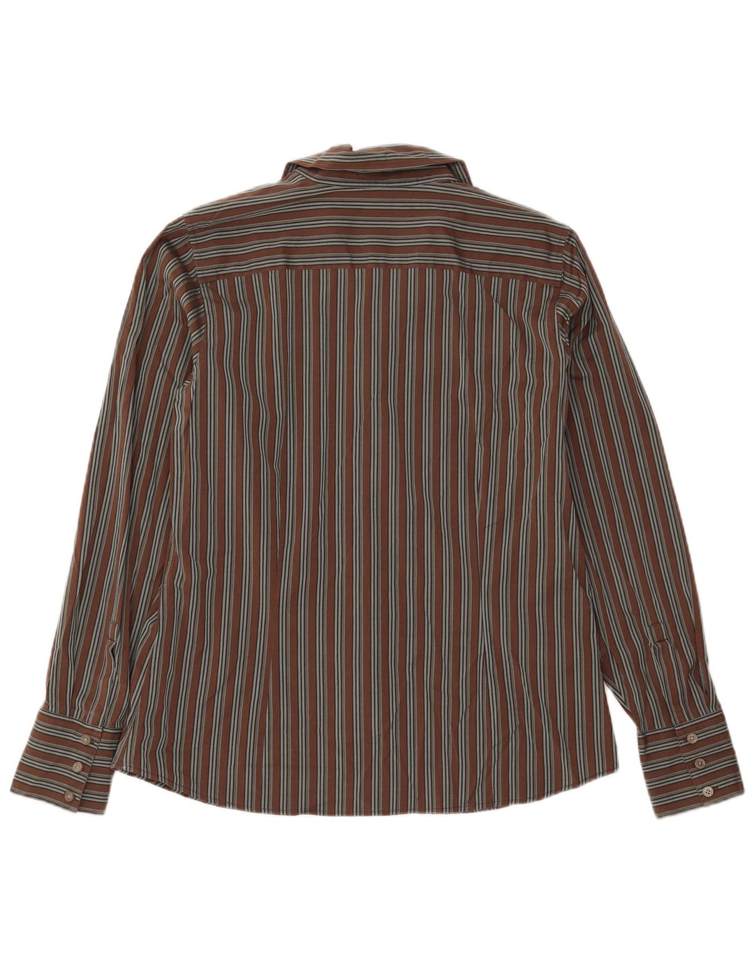 Eddie Bauer Womens Tall Shirt UK 16 Large Brown Striped Cotton