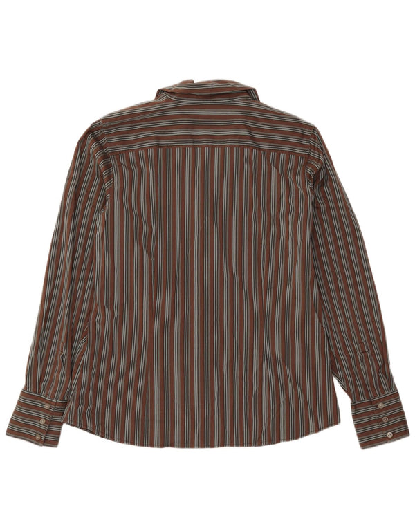 Eddie Bauer Womens Tall Shirt UK 16 Large Brown Striped Cotton