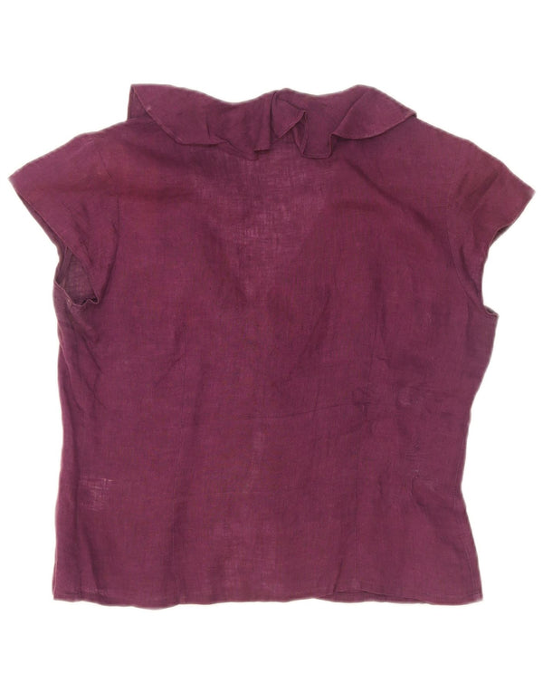 Blunauta Womens Short Sleeve Ruffle Front Shirt Blouse IT 42 Medium Purple