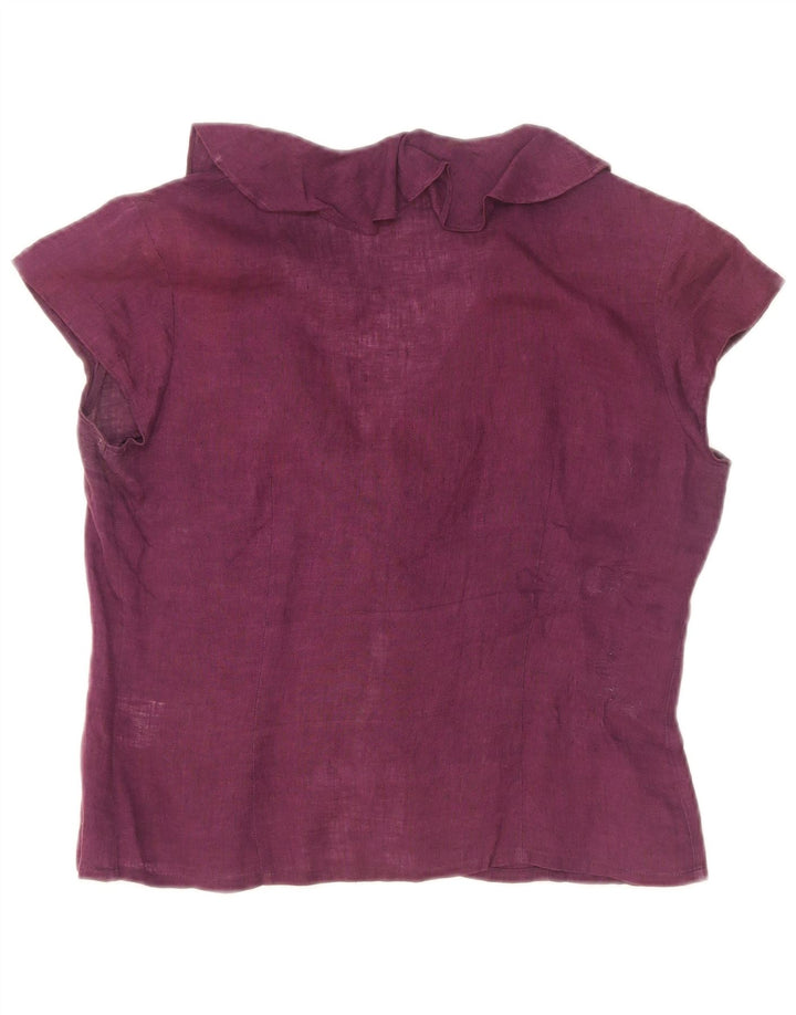 Blunauta Womens Short Sleeve Ruffle Front Shirt Blouse IT 42 Medium Purple