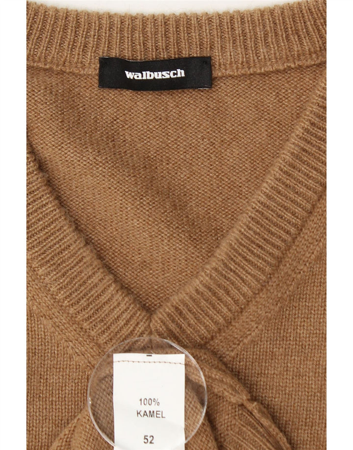 Walbusch Mens V-Neck Jumper Sweater IT 52 Large Brown
