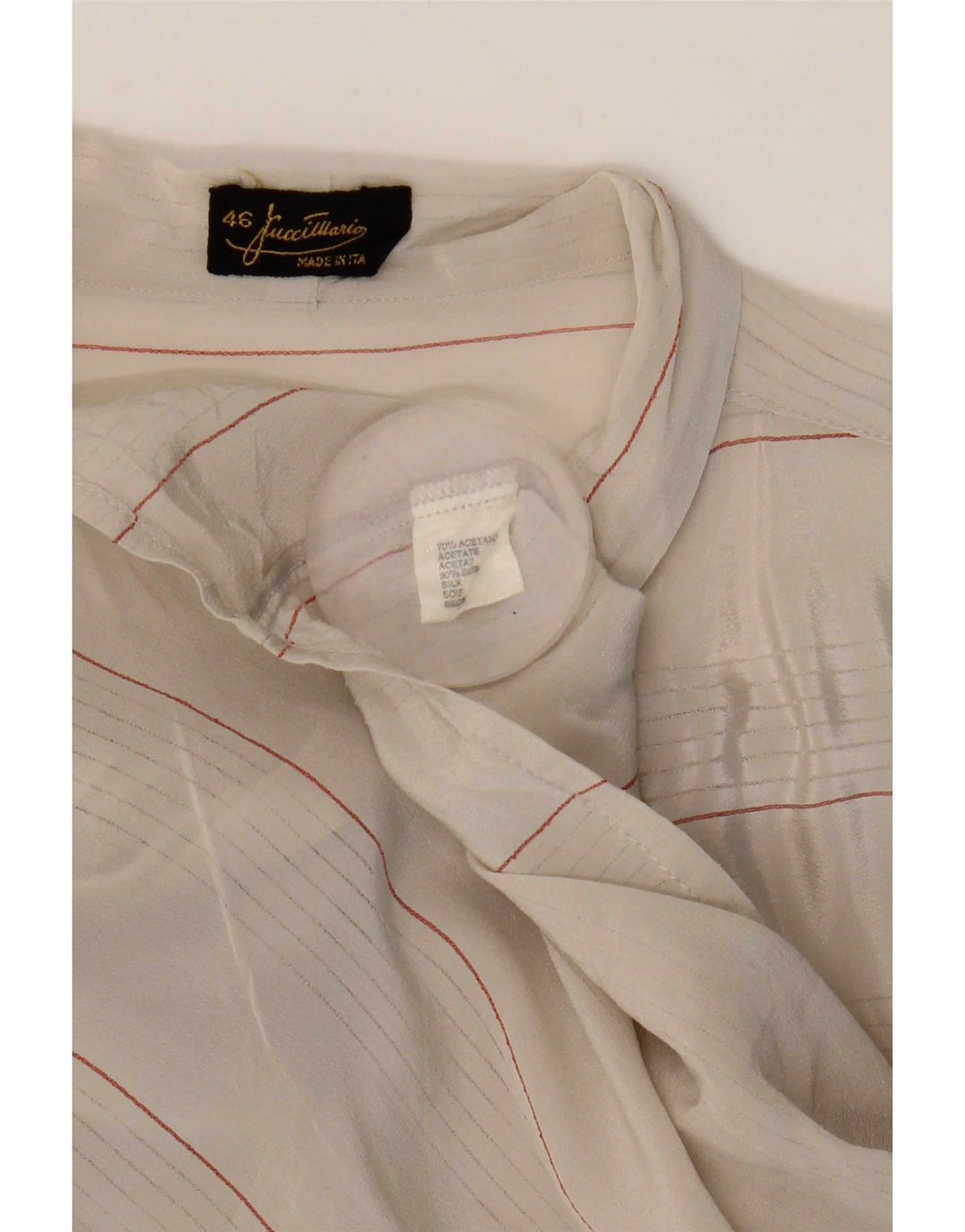 Mario Pucci Cecconi Womens Front Tie Shirt Blouse IT 46 Large Beige Striped