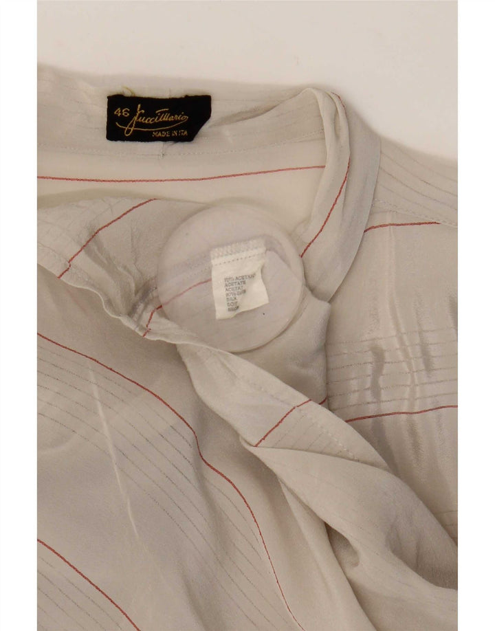 Mario Pucci Cecconi Womens Front Tie Shirt Blouse IT 46 Large Beige Striped