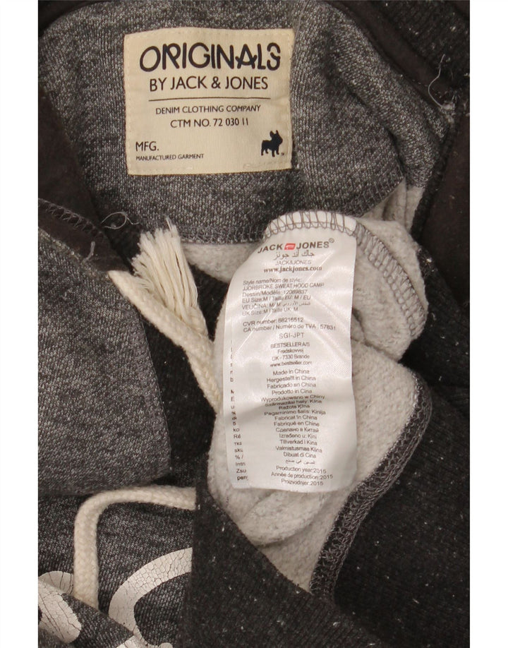 Jack & Jones Mens Graphic Hoodie Jumper Medium Grey Flecked Polyester