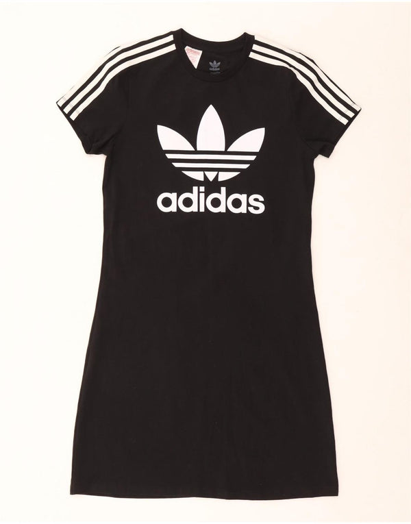 ADIDAS Girls Graphic T-Shirt Dress 14-15 Years Black Cotton