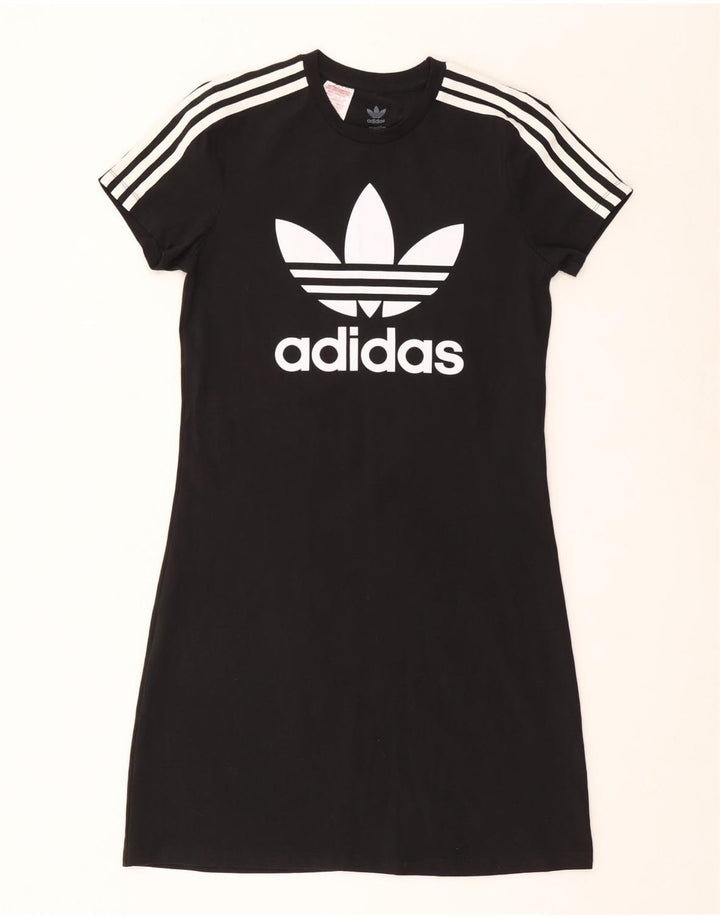 ADIDAS Girls Graphic T-Shirt Dress 14-15 Years Black Cotton