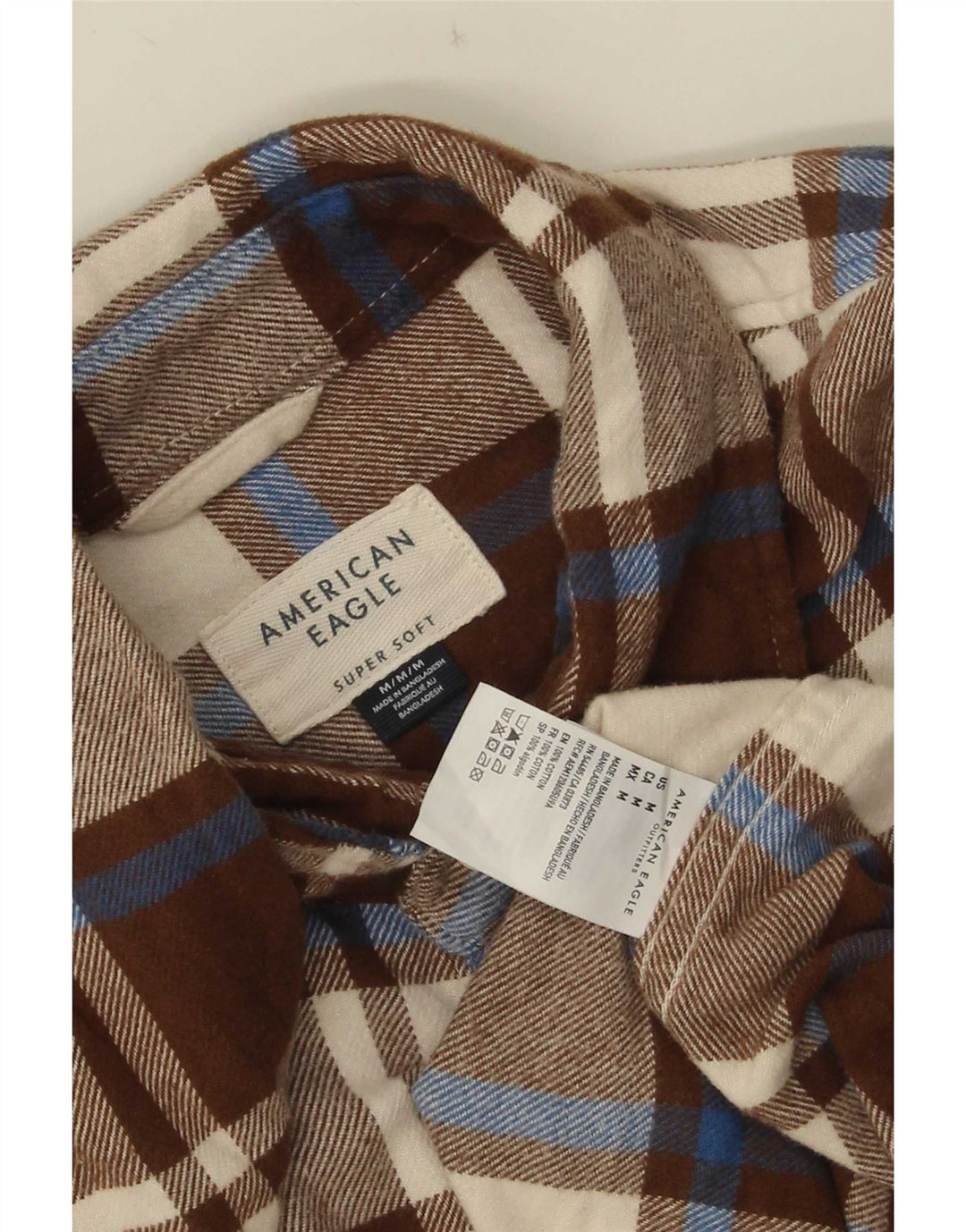 American Eagle Mens Flannel Shirt Medium Brown Check Cotton