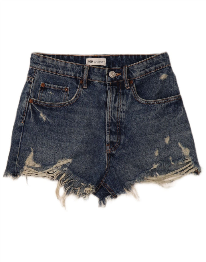 Zara Womens Distressed Denim Shorts EU 38 Small W28 Blue