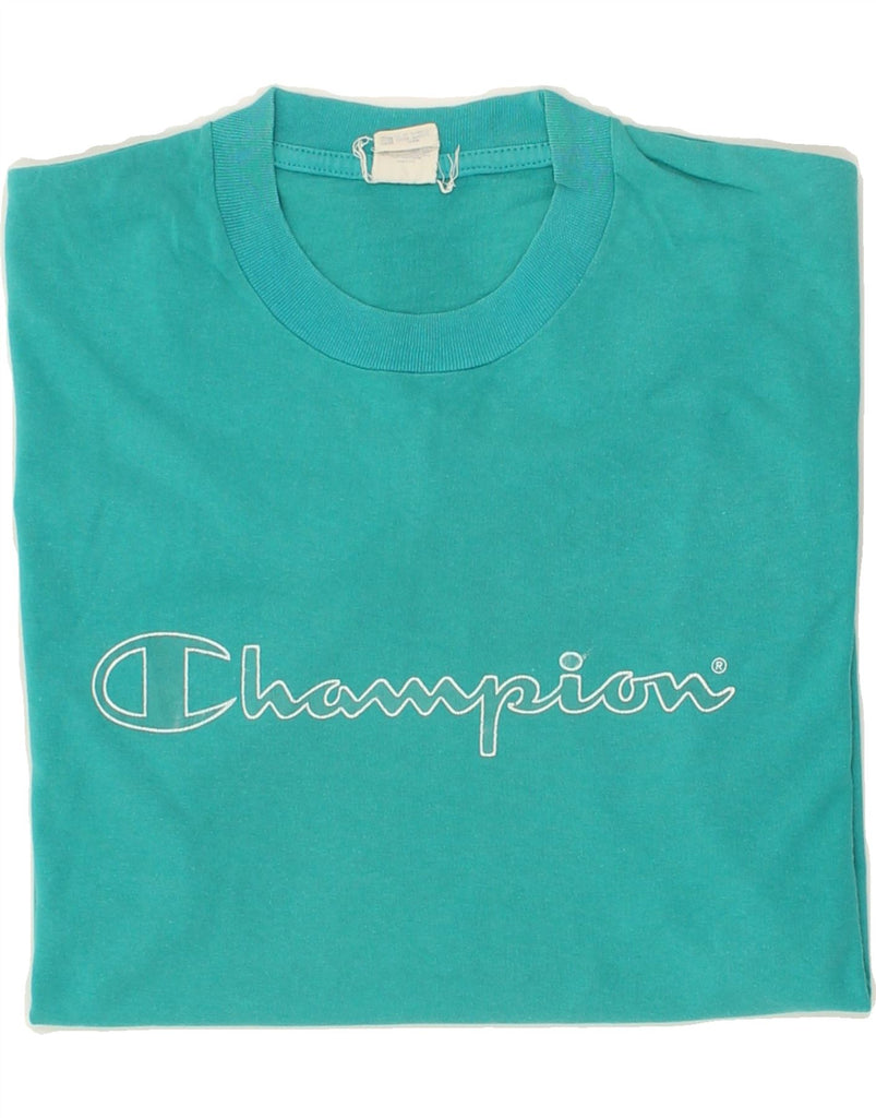 CHAMPION Mens Graphic T-Shirt Top Medium Blue Cotton | Vintage Champion | Thrift | Second-Hand Champion | Used Clothing | Messina Hembry 