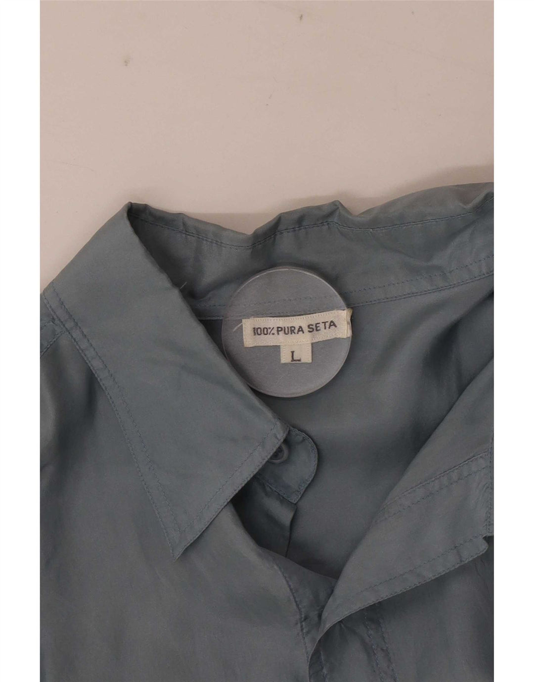 Vintage Mens Short Sleeve Shirt Large Blue Silk