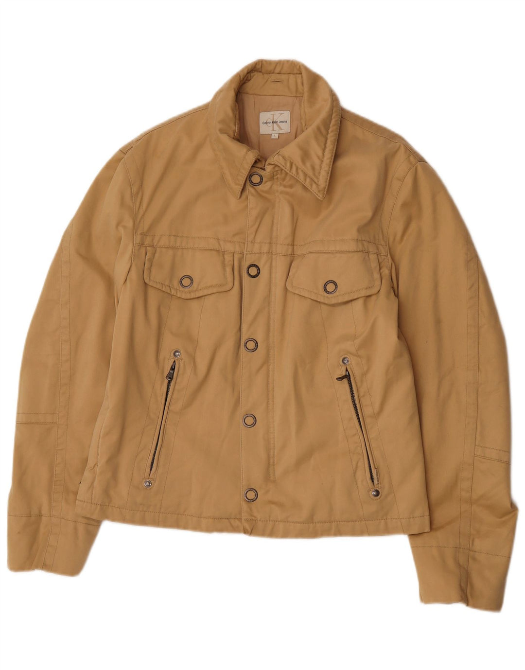 Calvin Klein Jeans Womens Utility Jacket UK 14 Large Beige Cotton