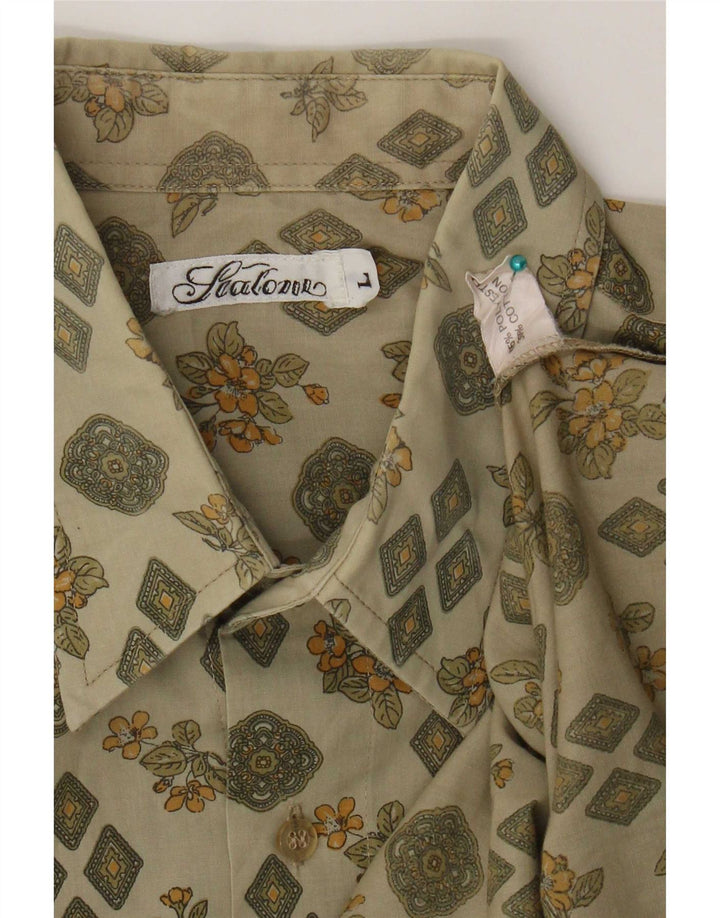 Vintage Mens Shirt Large Khaki Floral Polyester