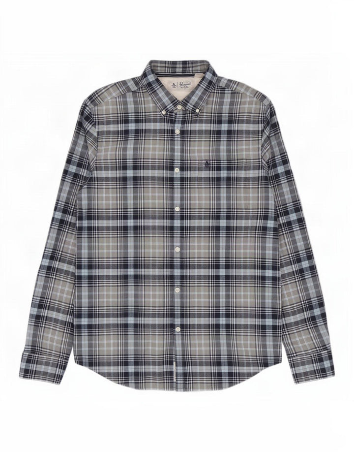 Penguin Mens Flannel Shirt Large Blue Check Cotton