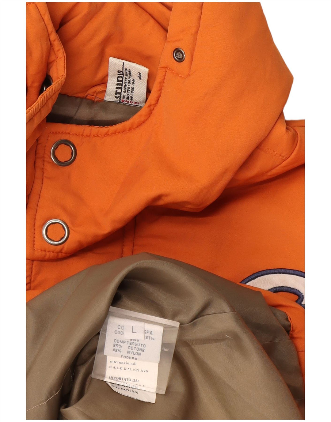 Studio Mens Graphic Hooded Padded Jacket UK 40 Large Orange Cotton