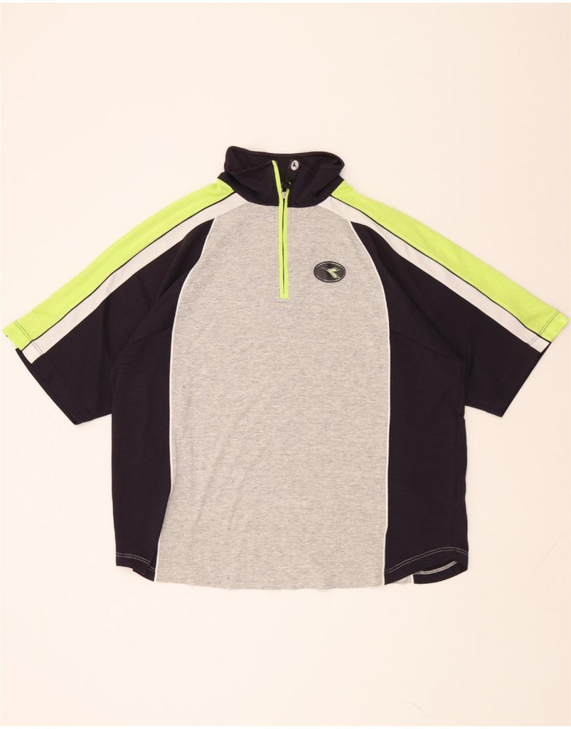 DIADORA Mens Zip Neck Pullover Tracksuit Top XL Grey Colourblock Vintage Diadora and Second-Hand Diadora from Messina Hembry 