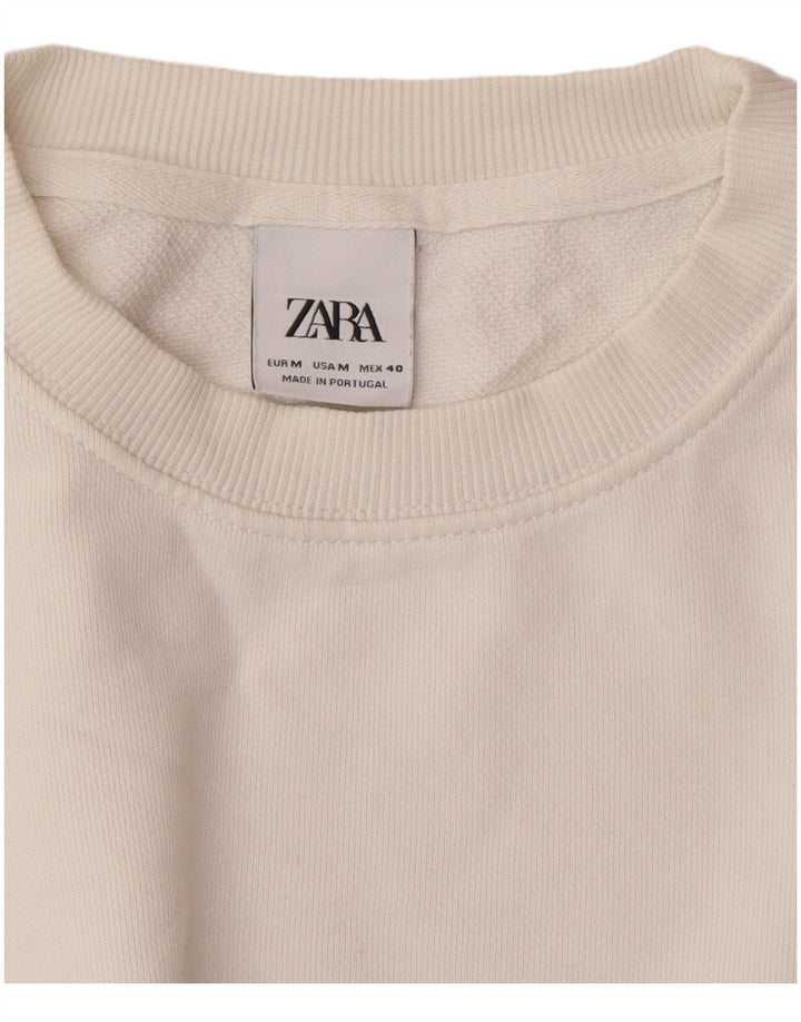 Zara Womens Graphic Oversized Sweatshirt Jumper UK 14 Medium White Floral