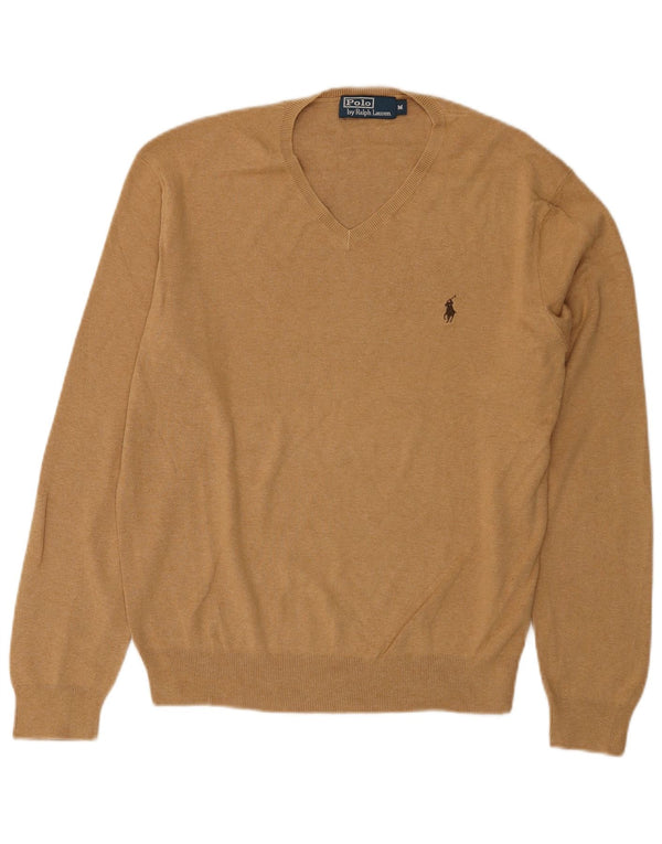 Polo Ralph Lauren Mens V-Neck Jumper Sweater Medium Brown Cotton