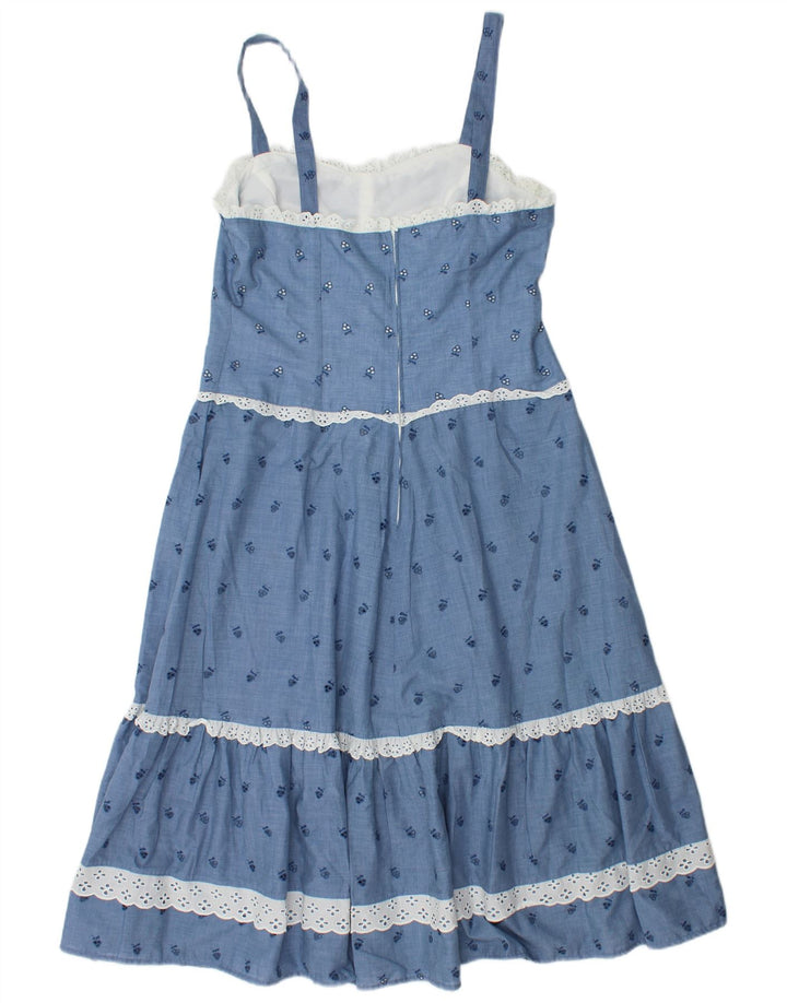 VINTAGE Womens Sleeveless Maxi Dress IT 42 Medium Blue Floral Polyester