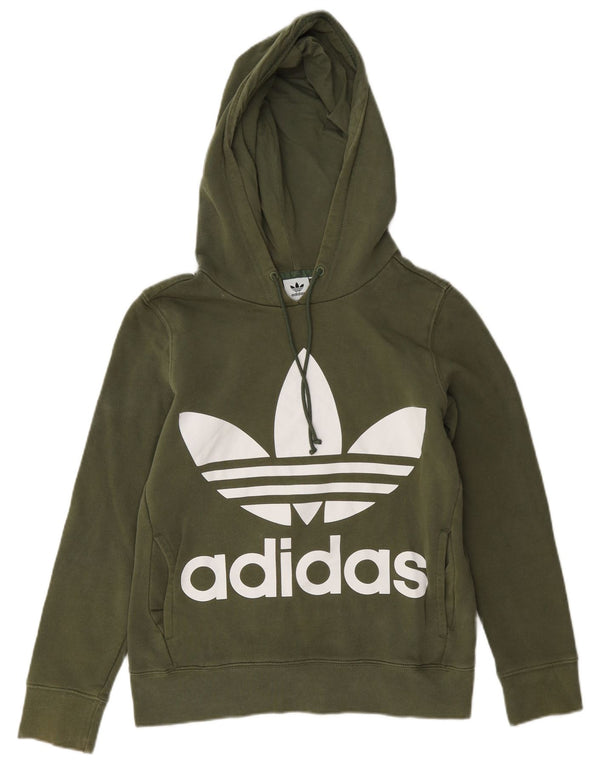 Adidas Womens Crop Graphic Hoodie Jumper UK 10 Small Green Cotton