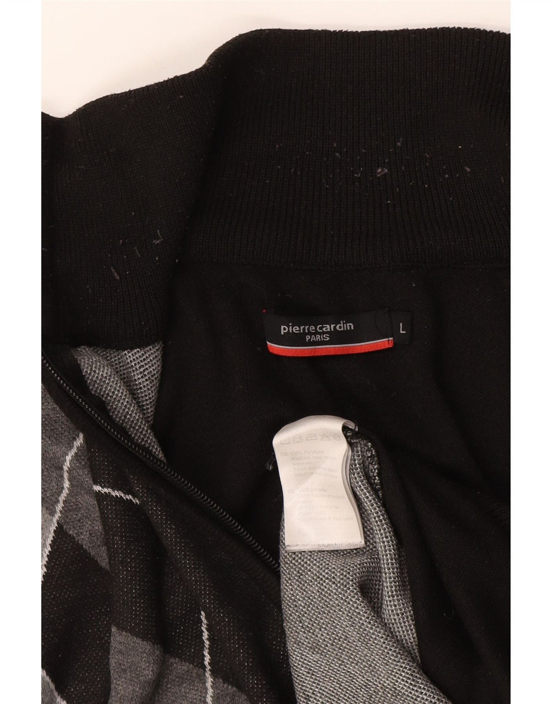Pierre Cardin Mens Cardigan Sweater Large Black Argyle/Diamond Polyester