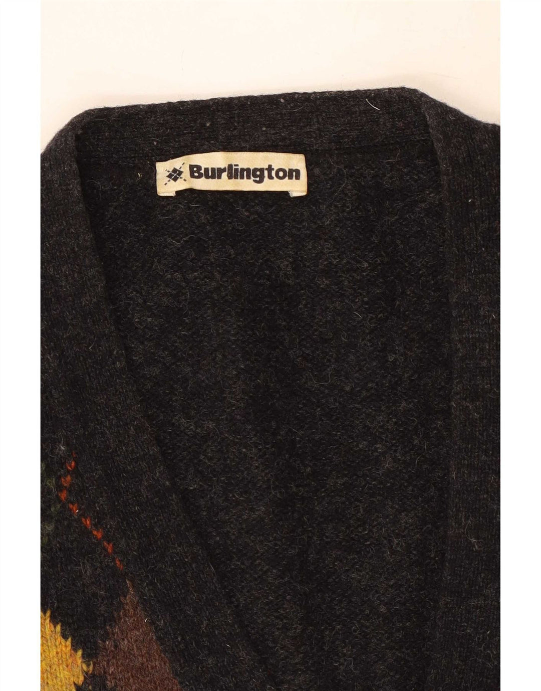 Burlington Mens Sleeveless Cardigan Sweater Medium Black Argyle/Diamond