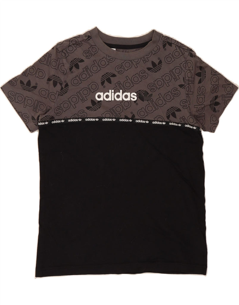 ADIDAS Boys Graphic T-Shirt Top 11-12 Years Grey Colourblock Cotton Vintage Adidas and Second-Hand Adidas from Messina Hembry 