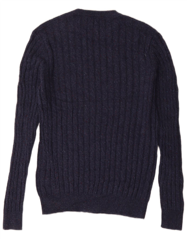 Jack Wolfskin Mens Crew Neck Jumper Sweater Small Navy Blue Flecked Wool