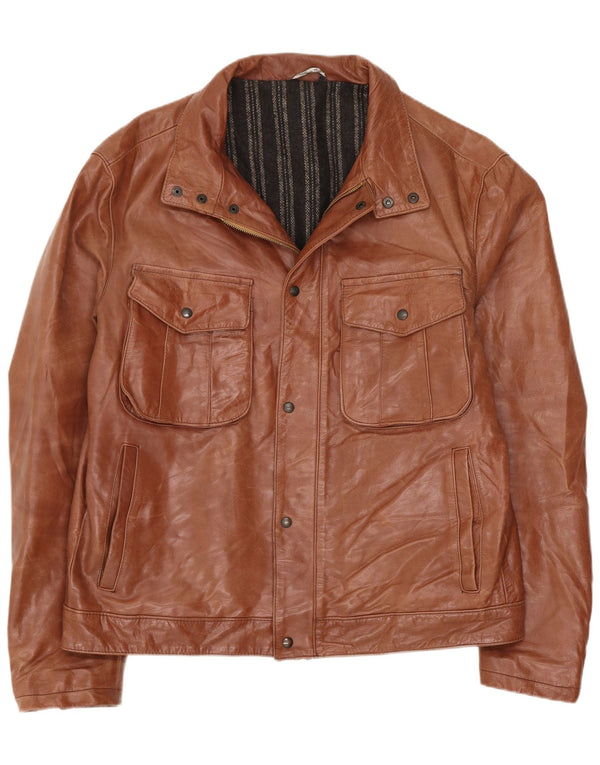 Vintage Mens Leather Utility Jacket IT 50 Large Brown
