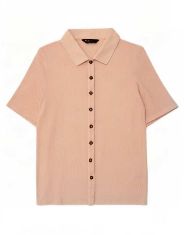 Marks & Spencer Womens Short Sleeve Shirt UK 10 Small Pink Viscose