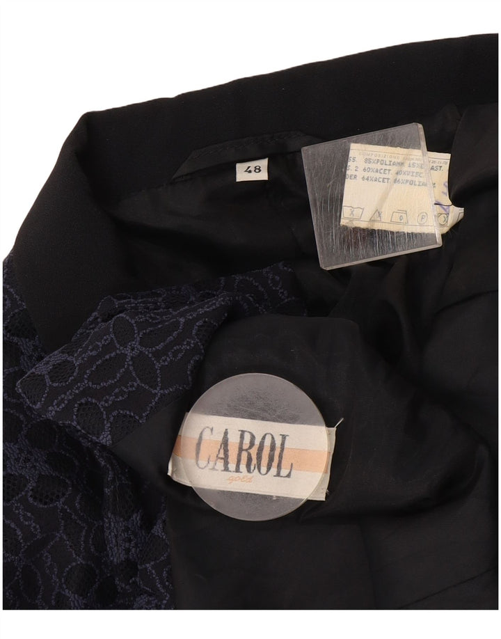 Carol Womens 3 Button Blazer Jacket IT 48 XL Navy Blue Floral Polyamide