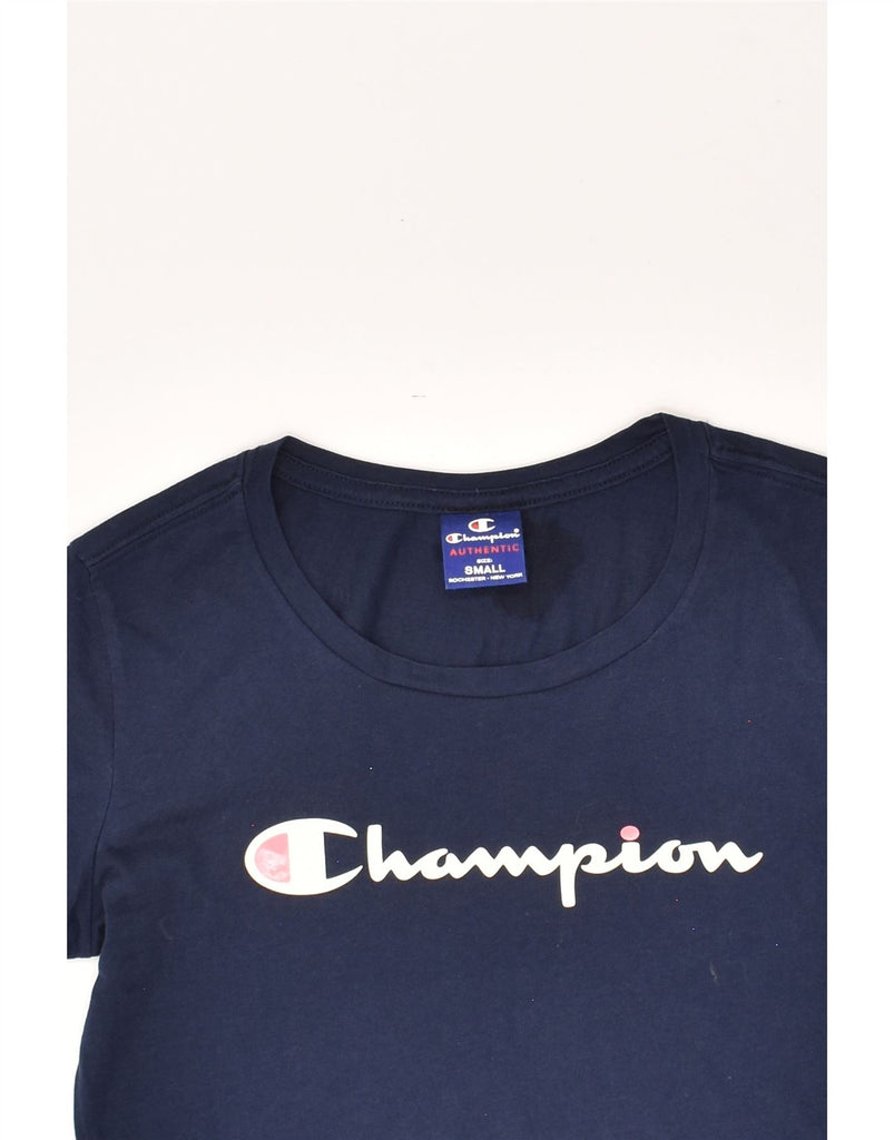 CHAMPION Womens Graphic T-Shirt Top UK 10 Small Navy Blue | Vintage Champion | Thrift | Second-Hand Champion | Used Clothing | Messina Hembry 