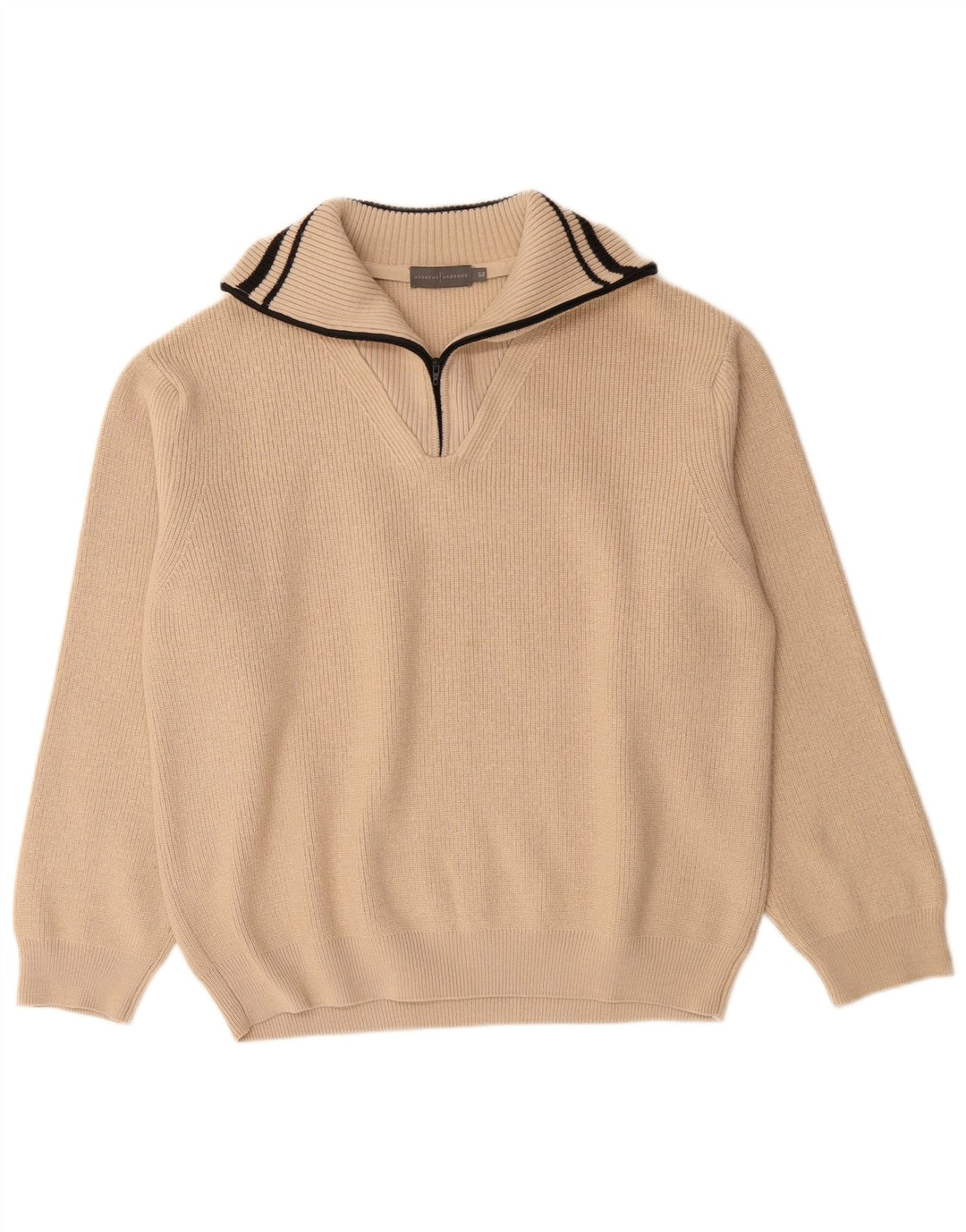 VINTAGE Mens Zip Neck Jumper Sweater IT 52 Large Beige Merino Wool