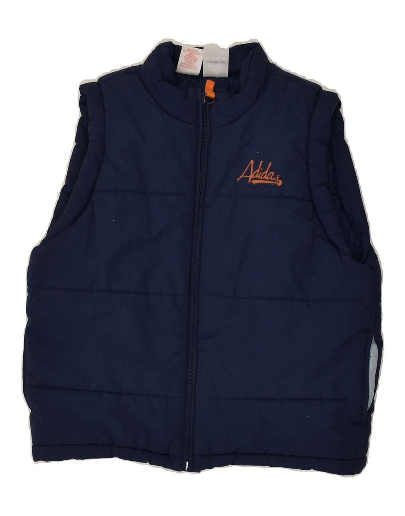 ADIDAS Boys Graphic Padded Gilet 9-10 Years Medium Navy Blue Polyester | Vintage Adidas | Thrift | Second-Hand Adidas | Used Clothing | Messina Hembry 