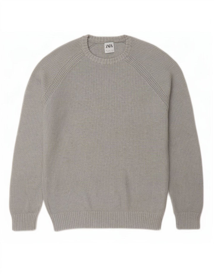 Zara Mens Crew Neck Jumper Sweater Large Grey