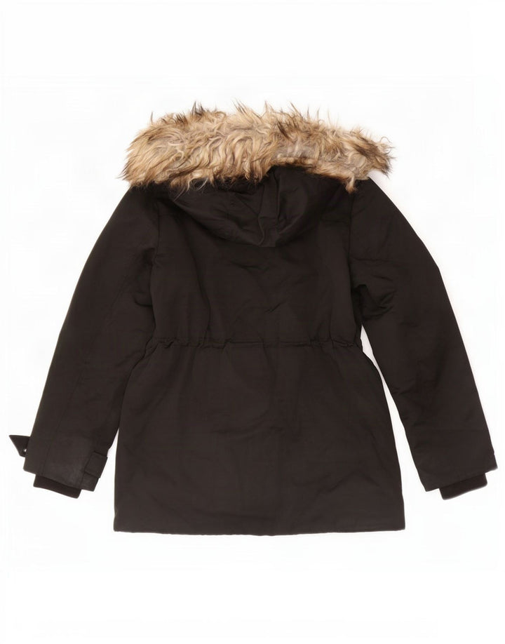 Topshop Womens Hooded Parka Jacket UK 8 Small Black Polyester