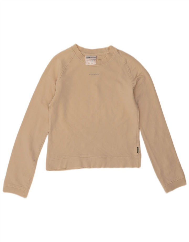 Reebok Womens Crop Sweatshirt Jumper UK 10 Small Beige Cotton