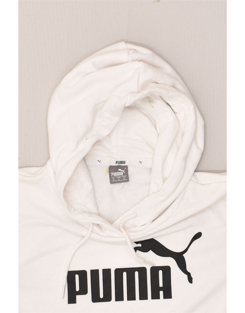 PUMA Womens Graphic Hoodie Jumper UK 12 Medium White Cotton | Vintage Puma | Thrift | Second-Hand Puma | Used Clothing | Messina Hembry 