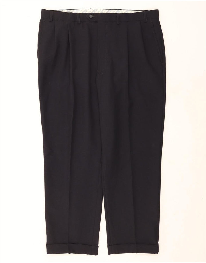Marks & Spencer Mens Pegged Suit Trousers W40 L29 Navy Blue Polyester