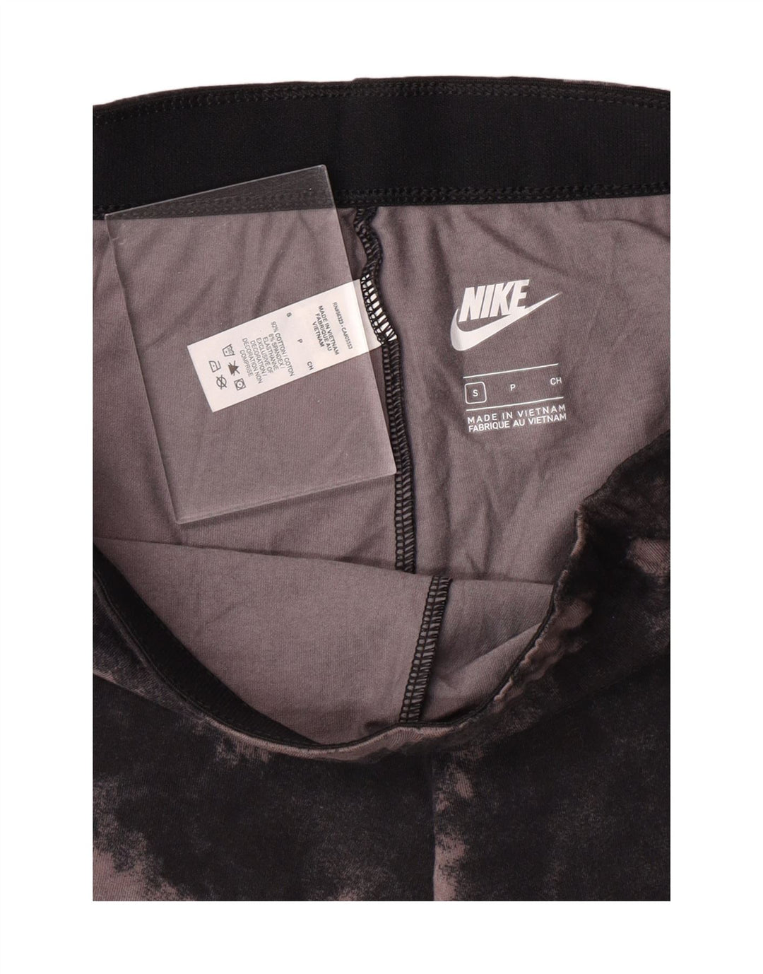 NIKE Womens Graphic Leggings UK 8 Small Black Tie Dye Cotton Vintage Nike and Second-Hand Nike from Messina Hembry 
