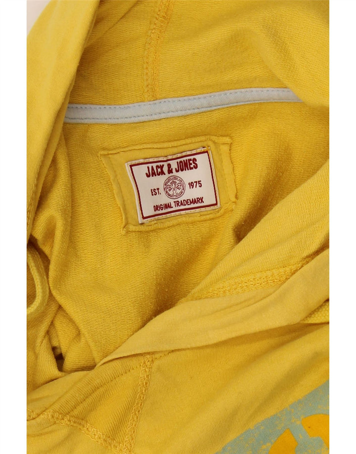 JACK & JONES Mens Graphic Hoodie Jumper Medium Yellow Cotton Vintage Jack & Jones and Second-Hand Jack & Jones from Messina Hembry 